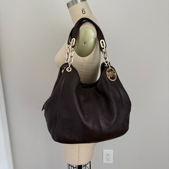 MICHAEL Michael Kors Handbags - MICHAEL Michael Kors Fulton Brown Leather 3 Compartments Shoulder Bag Boho Chic